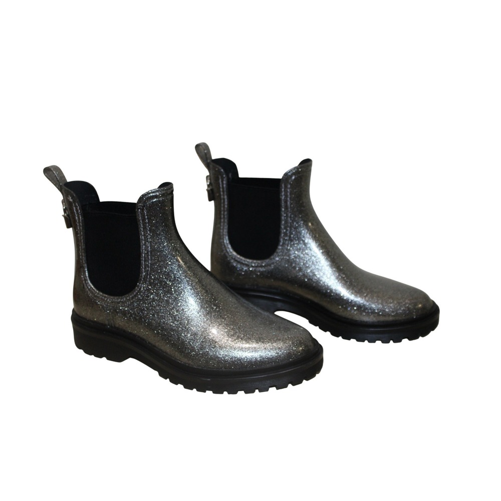 MICHAEL Michael Kors Silver Glitter Chelsea Rain Ankle Booties Size 9 Lug Sole
